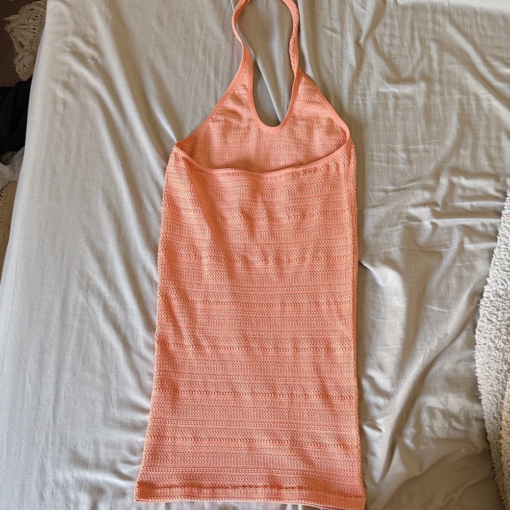 Sunday Best Coral Halter Mini Textured Dress Size Medium - Picture 4 of 7